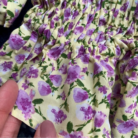 🌼 ZARA BOHO YELLOW PURPLE FLORAL RUFFLE BUTTERFLY SLEEVE CROP TOP! - Picture 6 of 11